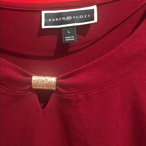 Karen Scott Red long sleeve shirt with bow Large - Picture 2 of 5